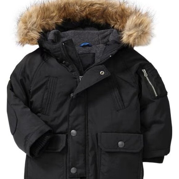 Baby Gap Toddler Boys 3T Black Down Feather Faux Fur Winter Parka Jacket - Picture 1 of 11